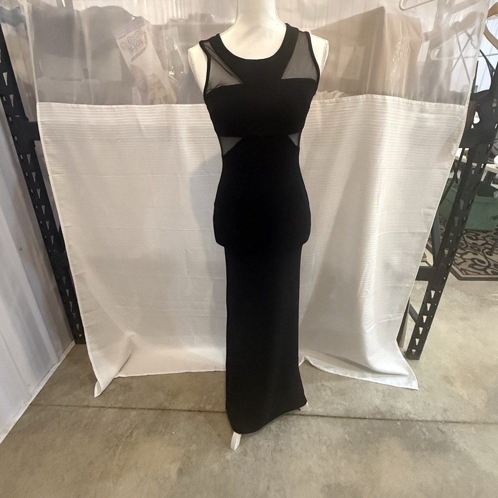Lulus Black Mesh Illusion Maxi‎ Dress Womens Small Formal Evening Gown